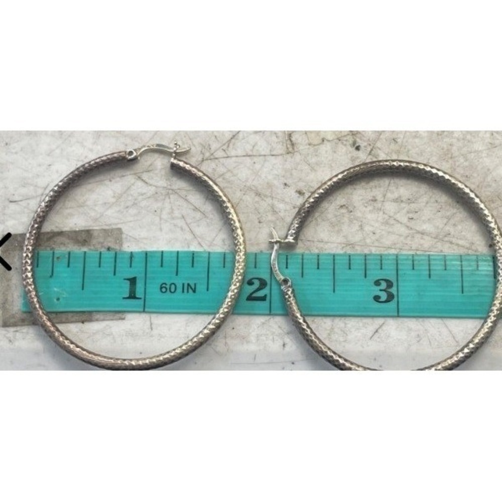 925 Sterling Silver Diamond Cut Textured Hoop Earrings 1.75 Inch 5.5g
